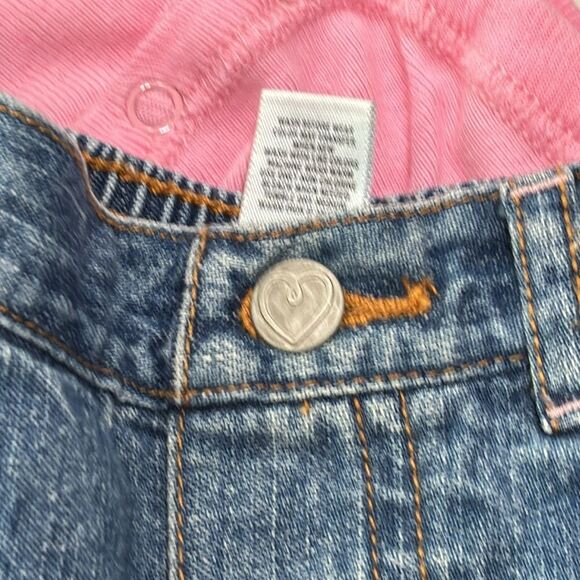 VTG Carter’s | Baby Girls Embroidered Denim Blue Jeans Pink Long Sleeve T Shirt - Picture 9 of 16